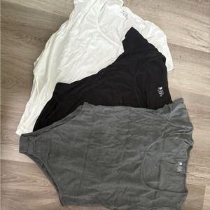 Set of Three one piece Tops - Black, White, and Gray. Bodysuit